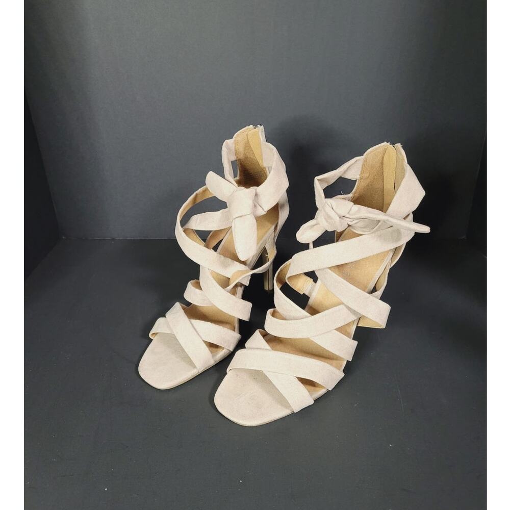 Madden Girl 4" Stiletto High Heel Open Toe Blush Tan Strappy Sandals 9